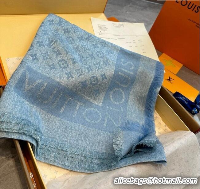 Good Looking Louis Vuitton Silk Wool Shawl 140cm LV102103 Light Blue 2024