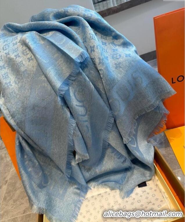 Good Looking Louis Vuitton Silk Wool Shawl 140cm LV102103 Light Blue 2024