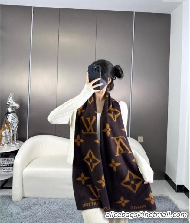 Pretty Style Louis Vuitton Cashmere Scarf LV112502 Brown 2024