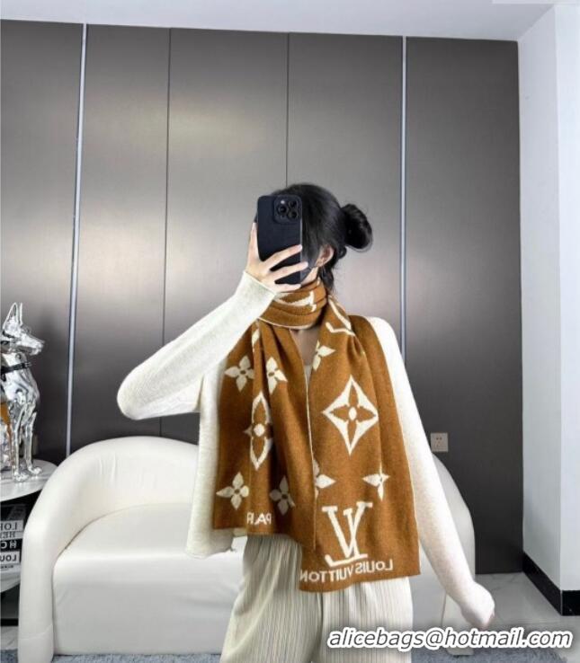 Shop Inexpensive Louis Vuitton Cashmere Scarf LV112504 Light Brown 2024