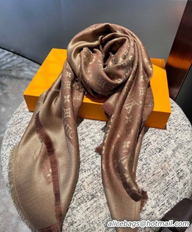 Top Grade Louis Vuitton Classic Monogram Shawl Scarf 140cm 1128 Coffee Brown 2024