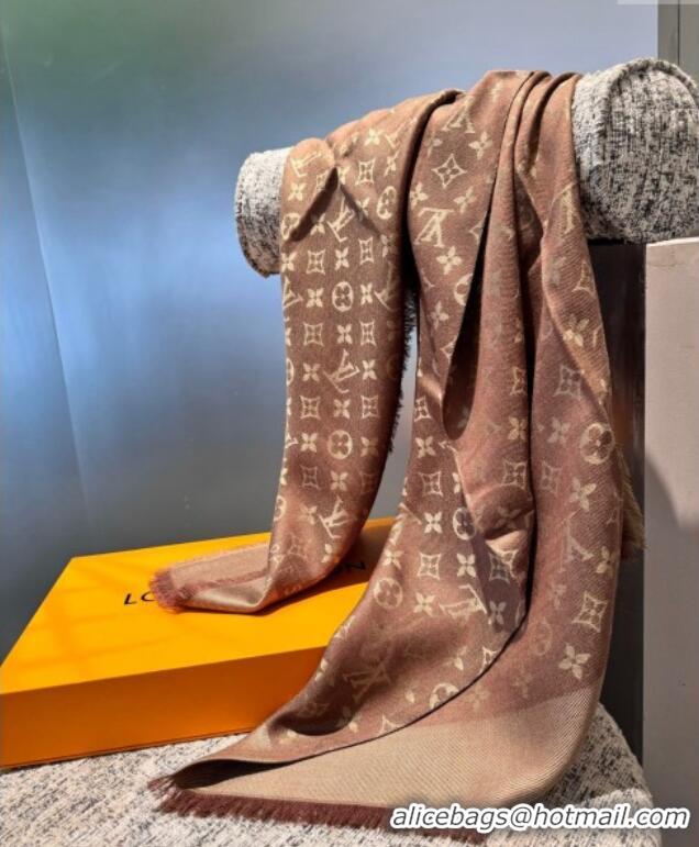 Top Grade Louis Vuitton Classic Monogram Shawl Scarf 140cm 1128 Coffee Brown 2024