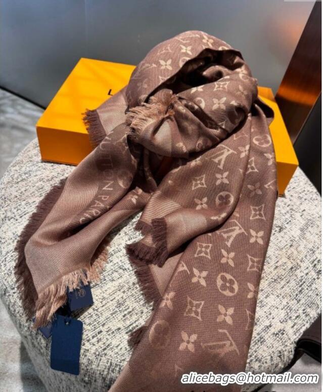 Luxurious Louis Vuitton Classic Monogram Shawl Scarf 140cm 1128 Dark Coffee 2024