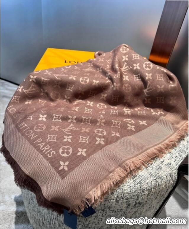 Luxurious Louis Vuitton Classic Monogram Shawl Scarf 140cm 1128 Dark Coffee 2024