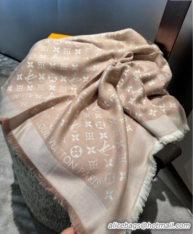 Luxury Cheap Louis Vuitton Classic Monogram Shawl Scarf 140cm 1128 Light Camel 2024