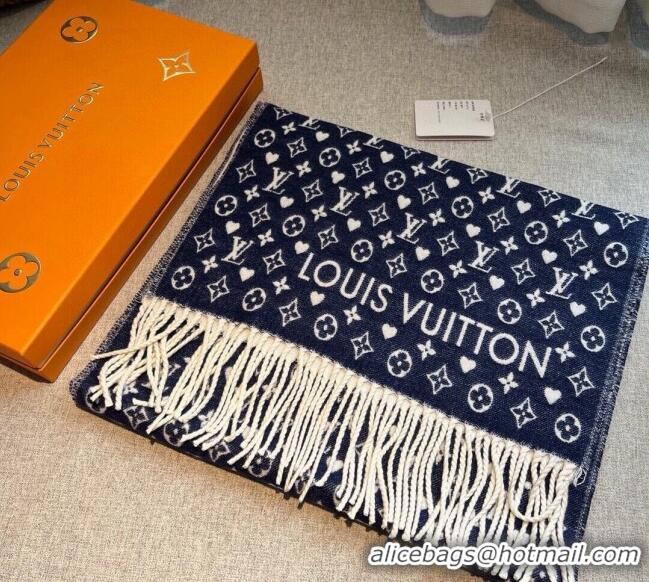 Best Price Louis Vuitton Heart Cashmere Long Scarf 45x190cm 1128 Blue 2024