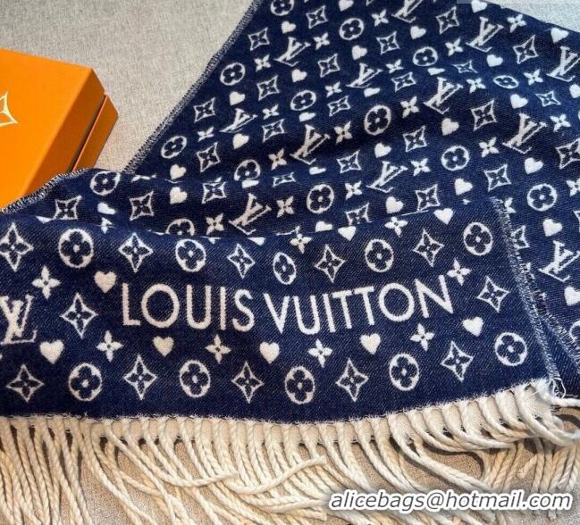 Best Price Louis Vuitton Heart Cashmere Long Scarf 45x190cm 1128 Blue 2024