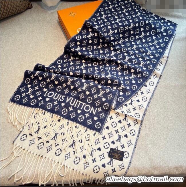 Best Price Louis Vuitton Heart Cashmere Long Scarf 45x190cm 1128 Blue 2024