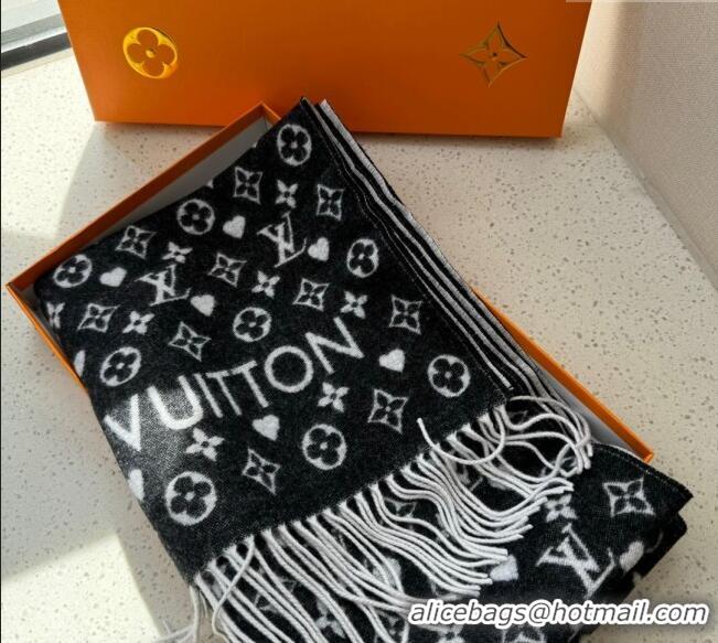 Best Product Louis Vuitton Heart Cashmere Long Scarf 45x190cm 1128 Black 2024