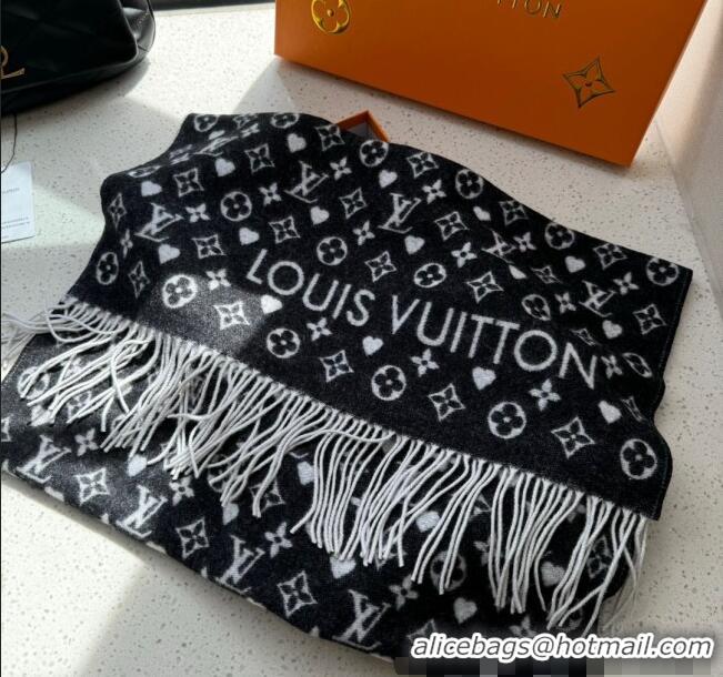 Best Product Louis Vuitton Heart Cashmere Long Scarf 45x190cm 1128 Black 2024