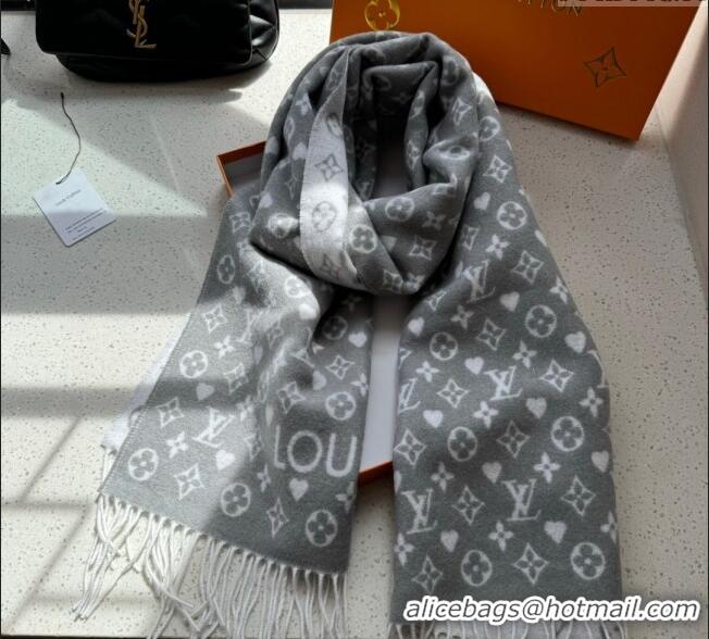 Traditional Specials Louis Vuitton Heart Cashmere Long Scarf 45x190cm 1128 Grey 2024