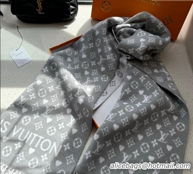 Traditional Specials Louis Vuitton Heart Cashmere Long Scarf 45x190cm 1128 Grey 2024