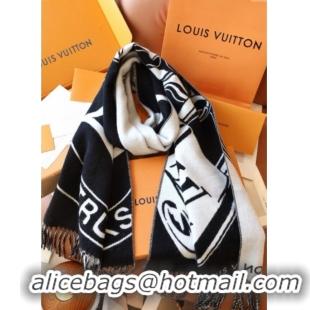 Low Cost Louis Vuitton Lock and Keys Wool Cashmere Long Scarf 45x215cm 1128 Black/White 2024