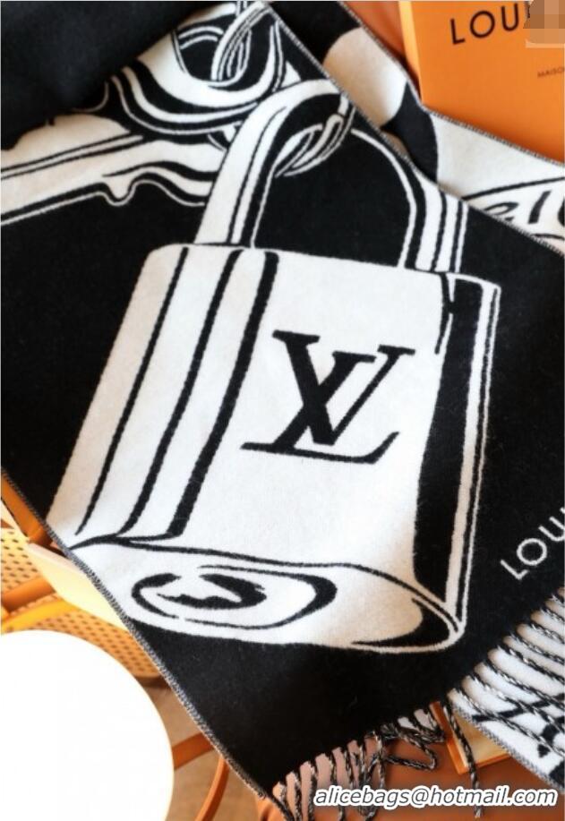 Low Cost Louis Vuitton Lock and Keys Wool Cashmere Long Scarf 45x215cm 1128 Black/White 2024