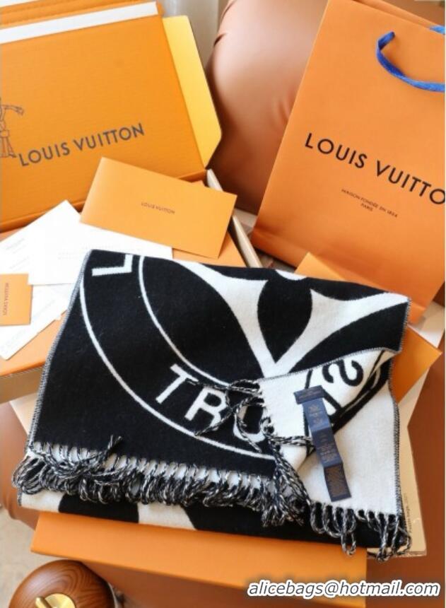 Low Cost Louis Vuitton Lock and Keys Wool Cashmere Long Scarf 45x215cm 1128 Black/White 2024