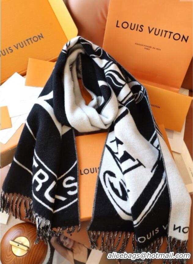 Low Cost Louis Vuitton Lock and Keys Wool Cashmere Long Scarf 45x215cm 1128 Black/White 2024