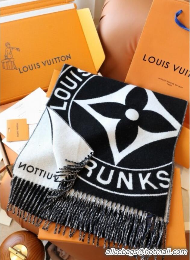 Low Cost Louis Vuitton Lock and Keys Wool Cashmere Long Scarf 45x215cm 1128 Black/White 2024