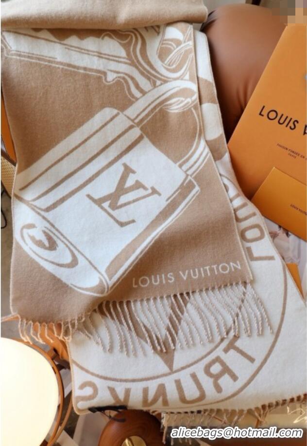 Best Design Louis Vuitton Lock and Keys Wool Cashmere Long Scarf 45x215cm 1128 Beige 2024