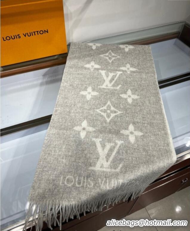 Luxury Cheap Louis Vuitton Reykjavik Cashmere Long Scarf 45x180cm 1128 Grey 2024