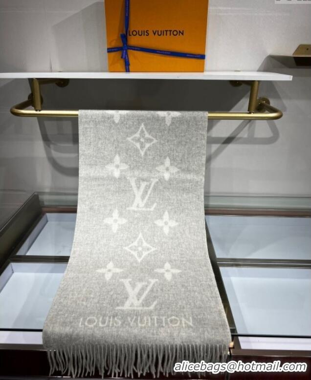 Luxury Cheap Louis Vuitton Reykjavik Cashmere Long Scarf 45x180cm 1128 Grey 2024