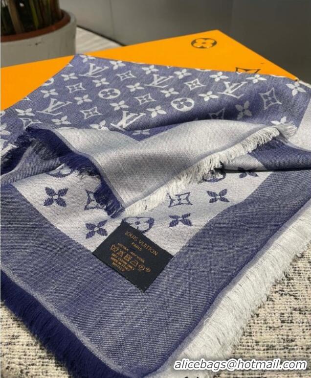 Top Grade Louis Vuitton Classic Monogram Shawl Scarf 140cm 1128 Denim Blue 2024