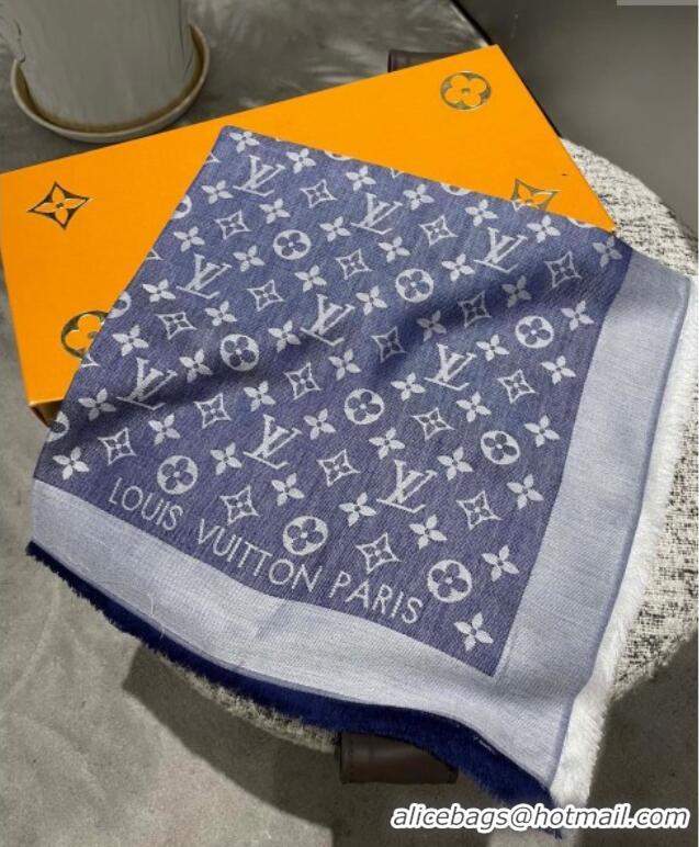 Top Grade Louis Vuitton Classic Monogram Shawl Scarf 140cm 1128 Denim Blue 2024