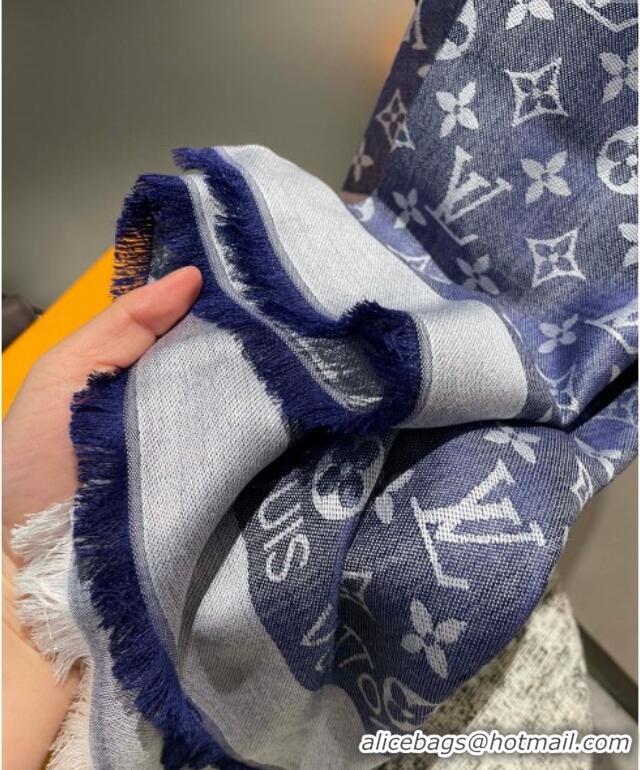 Top Grade Louis Vuitton Classic Monogram Shawl Scarf 140cm 1128 Denim Blue 2024