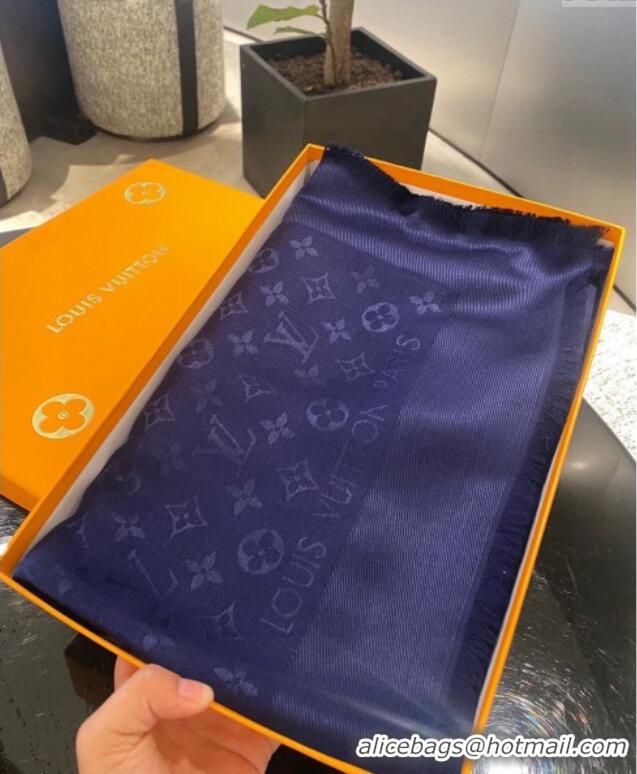 Good Taste Louis Vuitton Classic Monogram Shawl Scarf 140cm 1128 Dark Blue 2024