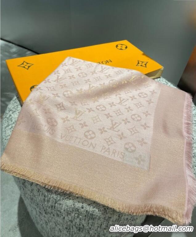 New Fashion Louis Vuitton Classic Monogram Shawl Scarf 140cm 1128 Pink/Gold 2024