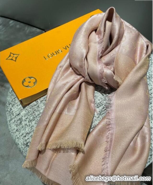 New Fashion Louis Vuitton Classic Monogram Shawl Scarf 140cm 1128 Pink/Gold 2024