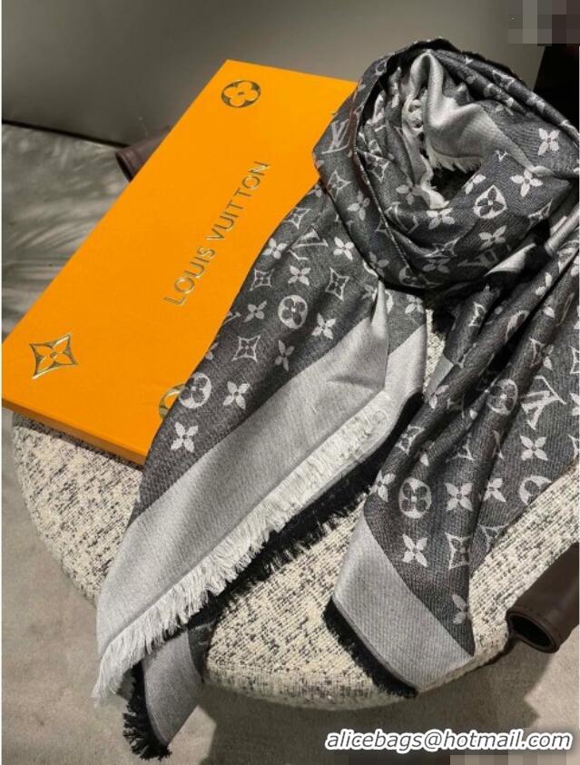 Well Crafted Louis Vuitton Classic Monogram Shawl Scarf 140cm 1128 Black/Grey 2024