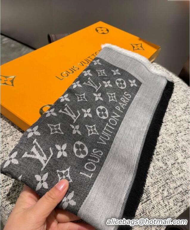 Well Crafted Louis Vuitton Classic Monogram Shawl Scarf 140cm 1128 Black/Grey 2024