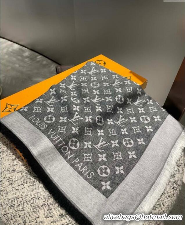 Well Crafted Louis Vuitton Classic Monogram Shawl Scarf 140cm 1128 Black/Grey 2024