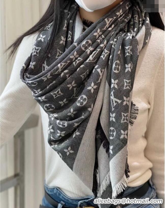 Well Crafted Louis Vuitton Classic Monogram Shawl Scarf 140cm 1128 Black/Grey 2024