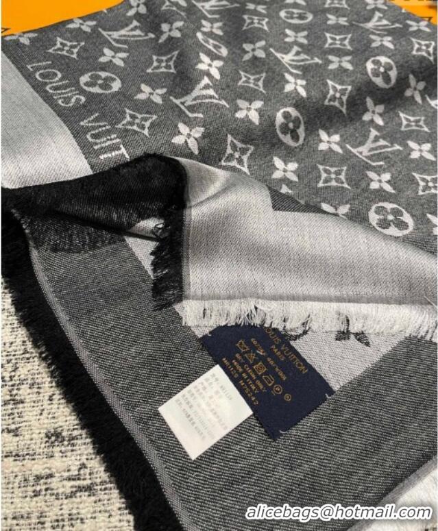 Well Crafted Louis Vuitton Classic Monogram Shawl Scarf 140cm 1128 Black/Grey 2024