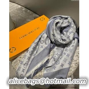 Free Shipping Louis Vuitton Classic Monogram Shawl Scarf 140cm 1128 Dusty Blue 2024