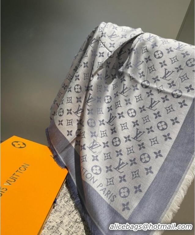 Free Shipping Louis Vuitton Classic Monogram Shawl Scarf 140cm 1128 Dusty Blue 2024