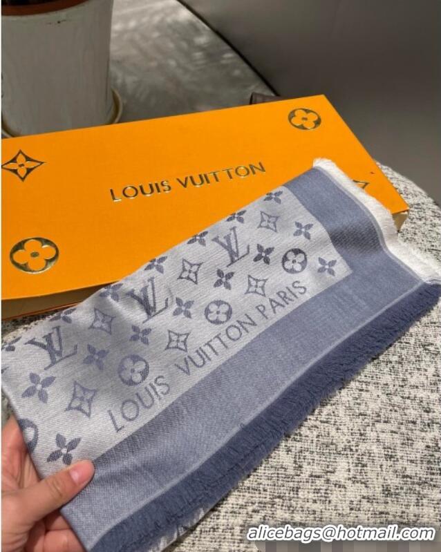 Free Shipping Louis Vuitton Classic Monogram Shawl Scarf 140cm 1128 Dusty Blue 2024