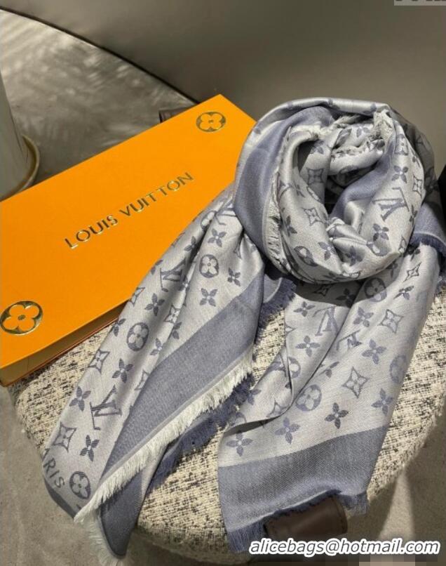 Free Shipping Louis Vuitton Classic Monogram Shawl Scarf 140cm 1128 Dusty Blue 2024