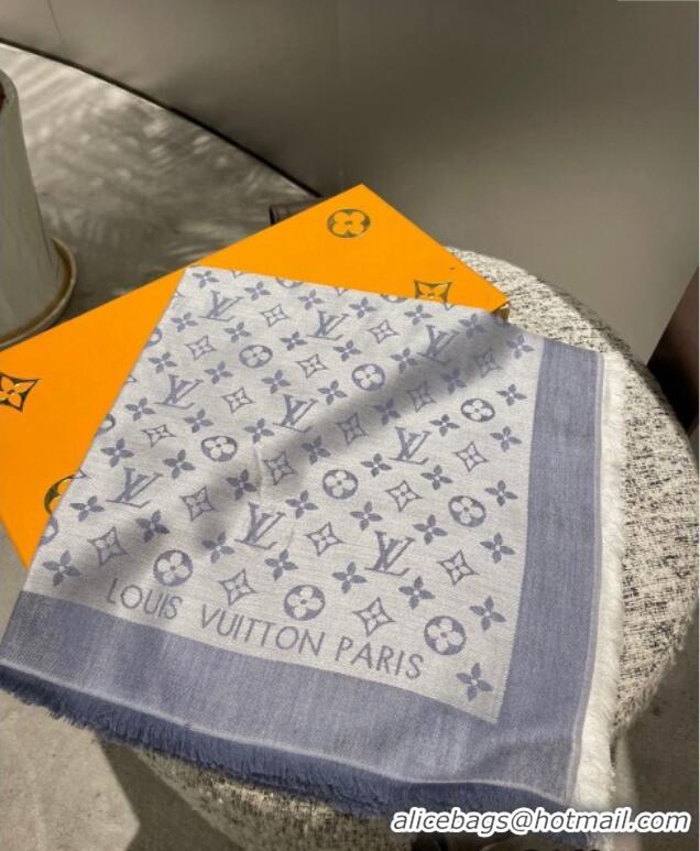 Free Shipping Louis Vuitton Classic Monogram Shawl Scarf 140cm 1128 Dusty Blue 2024