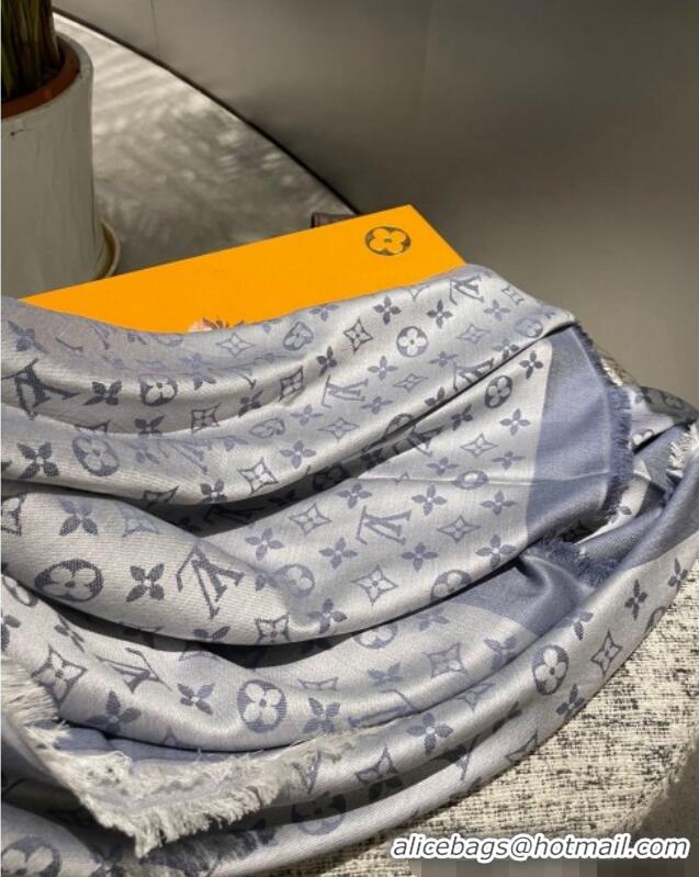 Free Shipping Louis Vuitton Classic Monogram Shawl Scarf 140cm 1128 Dusty Blue 2024