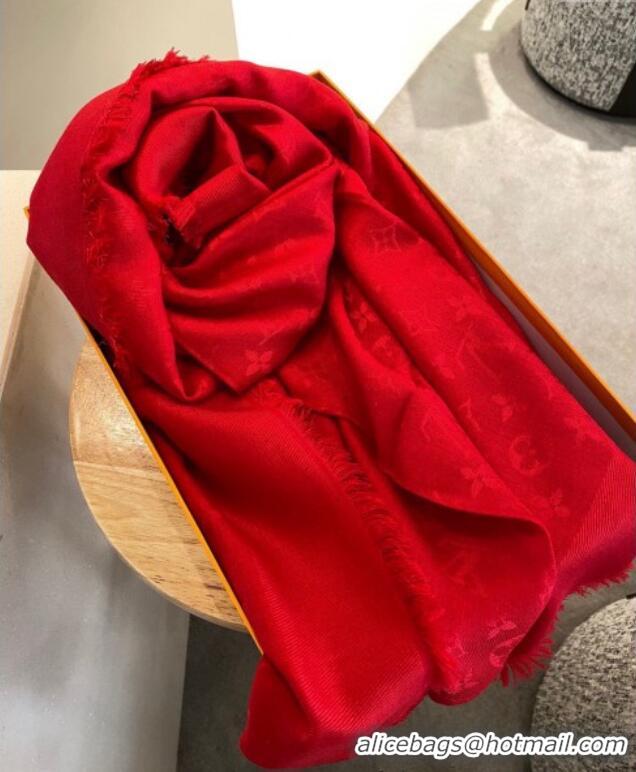 Luxury Cheap Louis Vuitton Classic Monogram Shawl Scarf 140cm 1128 Red 2024