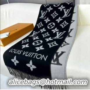 Big Discount Louis Vuitton Simple LV Wool Long Scarf 34x180cm 1128 Black 2024