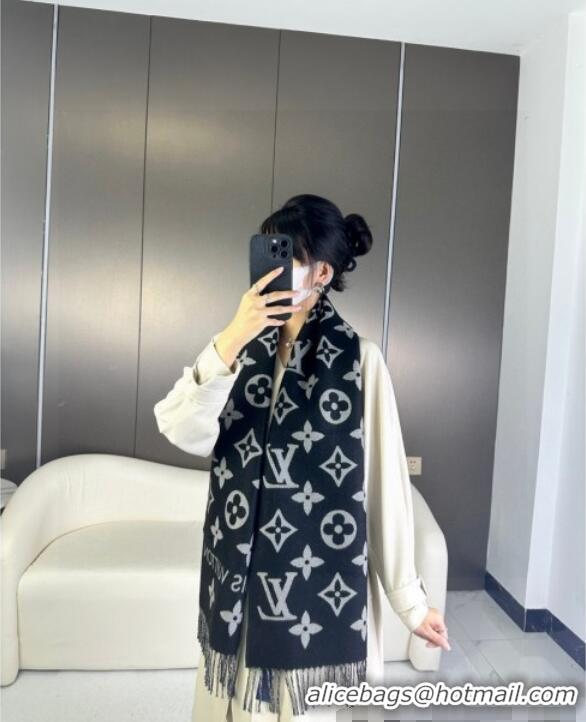 Big Discount Louis Vuitton Simple LV Wool Long Scarf 34x180cm 1128 Black 2024