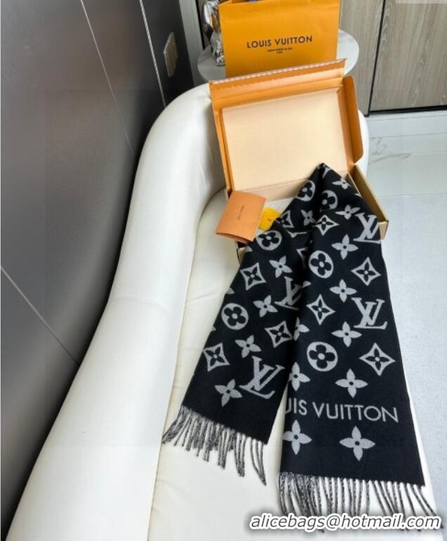 Big Discount Louis Vuitton Simple LV Wool Long Scarf 34x180cm 1128 Black 2024