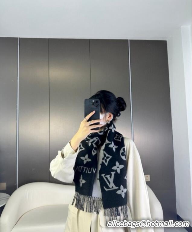 Big Discount Louis Vuitton Simple LV Wool Long Scarf 34x180cm 1128 Black 2024