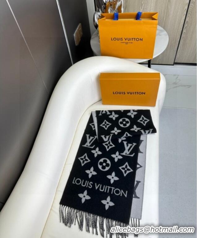 Big Discount Louis Vuitton Simple LV Wool Long Scarf 34x180cm 1128 Black 2024