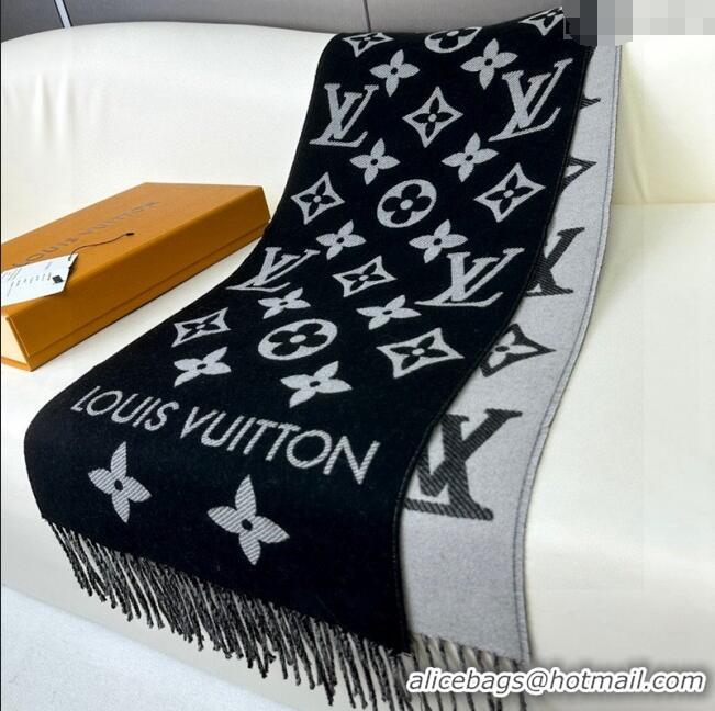 Big Discount Louis Vuitton Simple LV Wool Long Scarf 34x180cm 1128 Black 2024