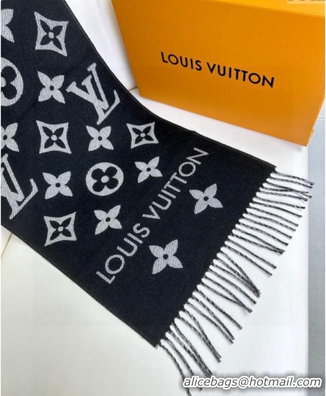 Big Discount Louis Vuitton Simple LV Wool Long Scarf 34x180cm 1128 Black 2024