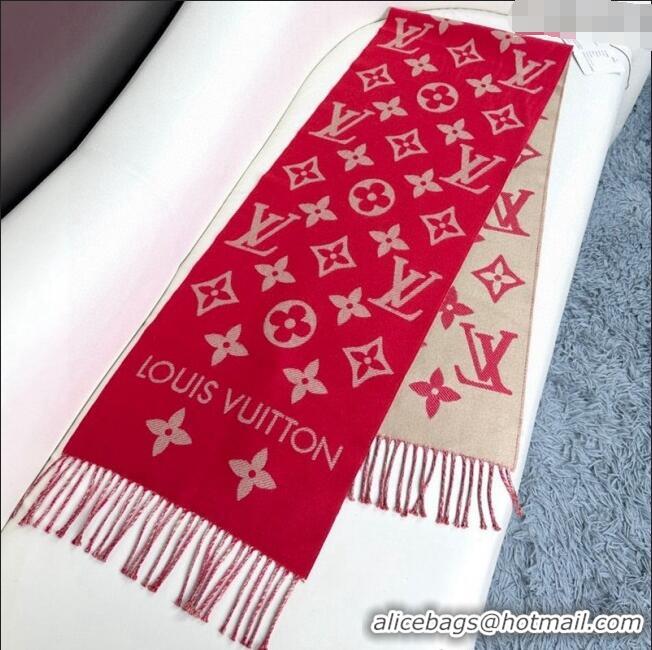 Top Grade Louis Vuitton Simple LV Wool Long Scarf 34x180cm 1128 Red 2024